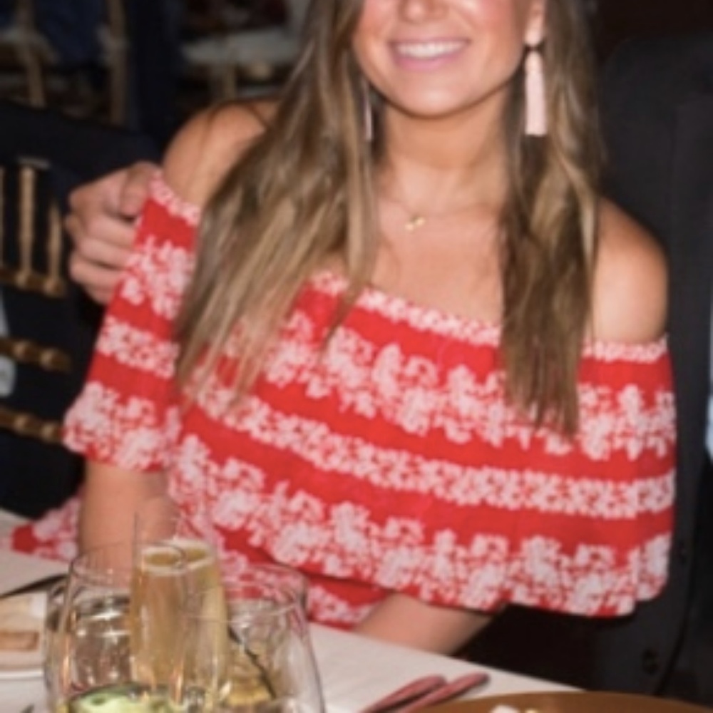 Eliza J off the shoulder ruffled red maxi dress